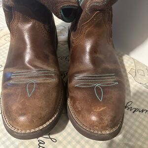 Ariat Brown Heeled Boots with Blue Stitching